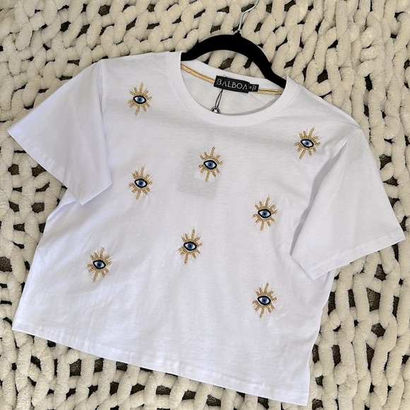 Tops - Beaded Evil Eye Graphic Tee | Shell